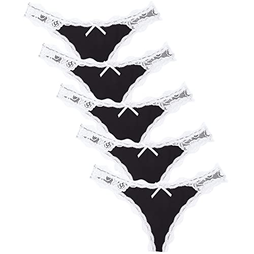 SPFASZEIV Damen String Tanga Sexy Spitze Unterwäsche Eisseide Tangas Slips Soft Panties Hipster Damen Set (Black S04 L) von SPFASZEIV