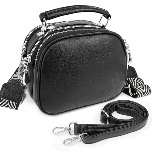 Handtasche Damen Schwarz Klein Umhängetasche mit 2 Abnehmbaren Riemen Mittelgroß Leder Crossbody Tasche mit Henkel von SPFASZEIV