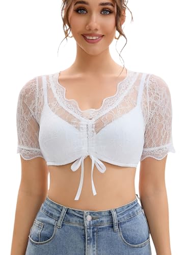 SPFASZEIV Dirndl Bluse Spitze Damen Weiß Tracht Dirndlbluse mit Schnürung Hohl Kurzarm Dirndl Blusen Oktoberfest Kostüm L SPFASZEIV Dirndl Bluse Spitze Damen Weiß Tracht Dirndlbluse mit Schnürung Hohl Kurzarm Dirndl Blusen Oktoberfest Kostüm L von SPFASZEIV