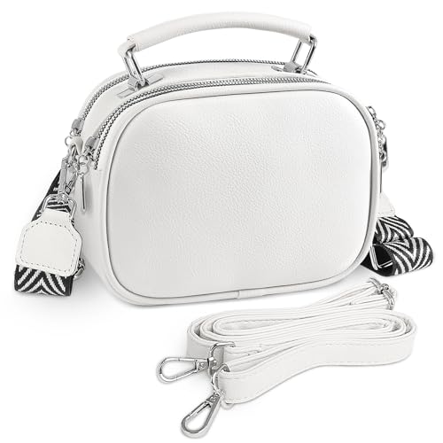 SPFASZEIV Handtasche Damen Weiß Klein Umhängetasche mit 2 Abnehmbaren Riemen Mittelgroß Leder Crossbody Tasche mit Henkel von SPFASZEIV