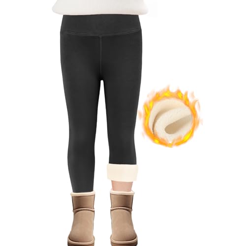 SPFASZEIV Thermo Leggings Mädchen Gefütterte Hose Kinder Dicke Winter Warme Lange Baumwolle Leggings mit Fleece 5–6 Jahren Schwarz von SPFASZEIV