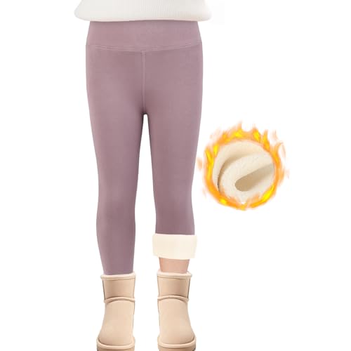 SPFASZEIV Thermo Leggings Mädchen Gefütterte Hose Kinder Dicke Winter Warme Lange Baumwolle Leggings mit Fleece 6–7 Jahren Lila von SPFASZEIV