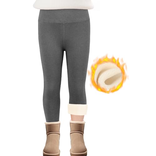 SPFASZEIV Thermo Leggings Mädchen Gefütterte Hose Kinder Dicke Winter Warme Lange Baumwolle Leggings mit Fleece 6–7 Jahren Dunkelgrau von SPFASZEIV