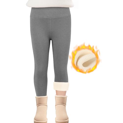 SPFASZEIV Thermo Leggings Mädchen Gefütterte Hose Kinder Dicke Winter Warme Lange Baumwolle Leggings mit Fleece 8–9 Jahren Grau von SPFASZEIV