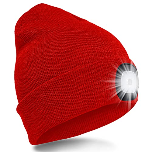 SPGOOD LED Beanie Beleuchtete Mütze mit Licht,Wiederaufladbare Winter Warm LED Haube mit Lampe für Angeln,Jogger,Camping,Laufen,Geschenke für Männer Frauen(Rot) von SPGOOD