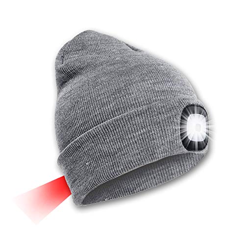 SPGOOD LED Beanie Beleuchtete Mütze mit Licht Laufmütze Herren Damen Kappe Lampe USB Nachladbare Mütze Winter Warm Stirnlampe mit LED Licht für Jogger,Camping,Laufen (Schwarz&Schutzmaske) von SPGOOD