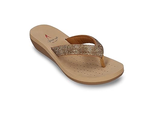 SPICE UP Damen SOLARI PLAT Durchgängies Plateau Sandalen mit Keilabsatz, 31018 DOURADO, 37 EU von SPICE UP