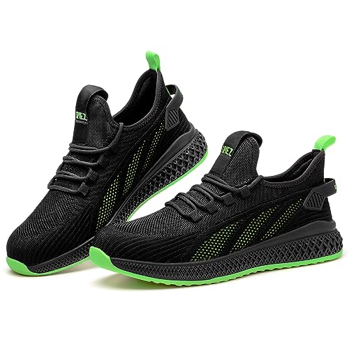 SPIEZ Unisex Sicherheitsschuhe mit Zehenschutzkappe, Pannensichere leicht Arbeitsschuhe für Damen und Herren, Atmungsaktiv Modische Turnschuhe für Arbeit und Alltag (EU 41.5, Schwarz/Grün von SPIEZ