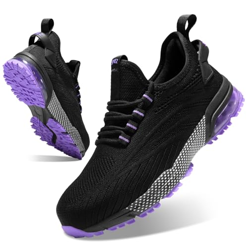 SPIEZ Sicherheitsschuhe Damen Leicht rutschfest Arbeitsschuhe für Damen Sicherheitsschuhe Mit Dämpfung für Arbeit und Alltag Schwarz Lila EU 38 von SPIEZ