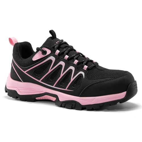SPIEZ Unisex Sicherheitsschuhe Herren Arbeitsschuhe Sneaker Damen, Weiche Arbeitsschuhe mit Durchtrittsicherer Zwischensohle, Leichte Sicherheitsschuhe für Arbeit und Alltag Schwarzrosa EU40 von SPIEZ