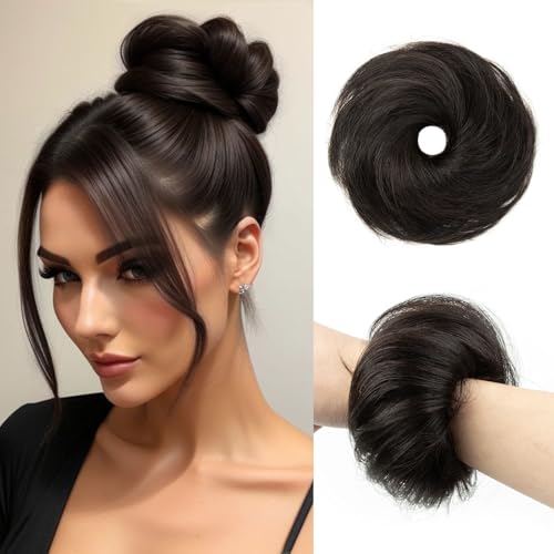 SPIKFN Echthaar Dutt Set 100% Menschliches Haar Natürliche Donut Hairpiece Hochsteckfrisur Unordentlich Haarschmuck für Damen （#1B Natural Black) von SPIKFN