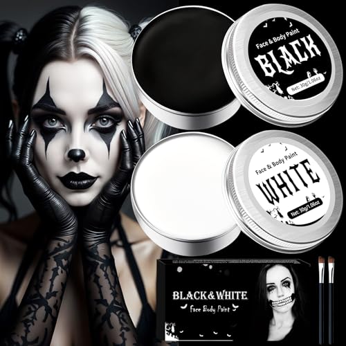 Halloween Schminke Schwarz Weiß, Halloween Make up Set, Kinderschminke Fasching, Bodypainting Farben, Theaterschminke, Face Paint Für Erwachsene Kinder, Körperfarbe Fasching SFX Zombie Makeup 60g von SPINNE LUCAS