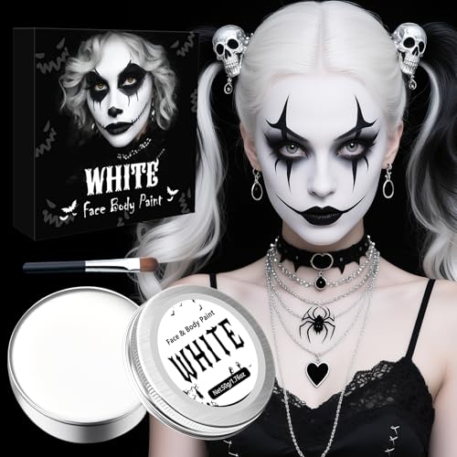 Halloween Schminke Weiße Erwachsene Kinder Set - 50g Halloween Make Up, White Face Paint Kit Mit Pinsel für Gesichtsfarben Bodypainting Farben Theaterschminke Vampir Körperfarbe SFX Zombie Makeup von SPINNE LUCAS
