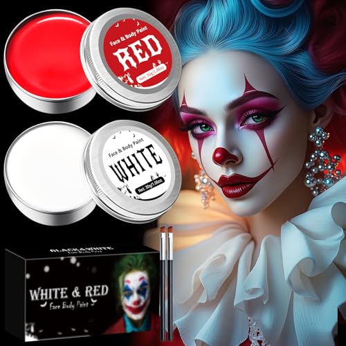 Halloween Schminke Weiß Rot, Halloween Make up Set, Kinderschminke Fasching, Bodypainting Farben, Theaterschminke, Face Paint Für Erwachsene Kinder, Körperfarbe Fasching SFX Zombie Makeup 60g von SPINNE LUCAS