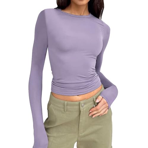 Skims Dupes, Y2K Clothes, Skims Top, Langarmshirt Damen eng, Skims Long Sleeve, Skims Tshirt, Tops Y2K, Y2K Shirt, Crop Tops Damen Langarm, Longsleeve Damen eng, Enges Langarmshirt Damen (Lila) von SPINNE LUCAS