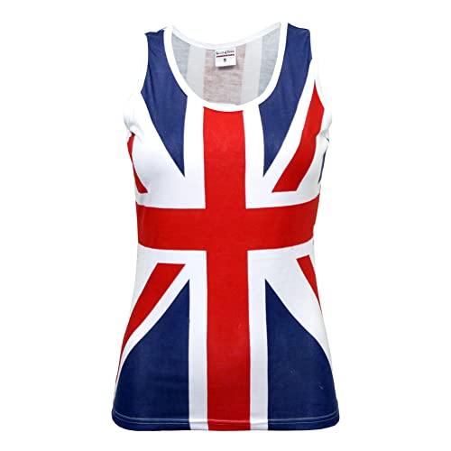 SPIRIT OF ESSEX Union-Jack-Oberteil für Damen, 100 % Baumwolle, Rundhalsausschnitt, Union-Jack-Kleider für Damen, weiß, S von SPIRIT OF ESSEX