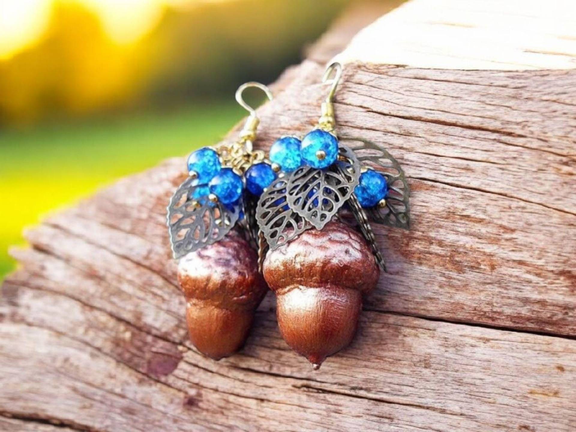 Ohrringe Goldene Eicheln-Eco Sytle-Natur -Wald - Schmuck -Vegan-Organic-Natur Nüsse-Herbstschmuck -Schmuckdesign - Geschenk Der Natur von SPIRITOFGAIAJEWELRY