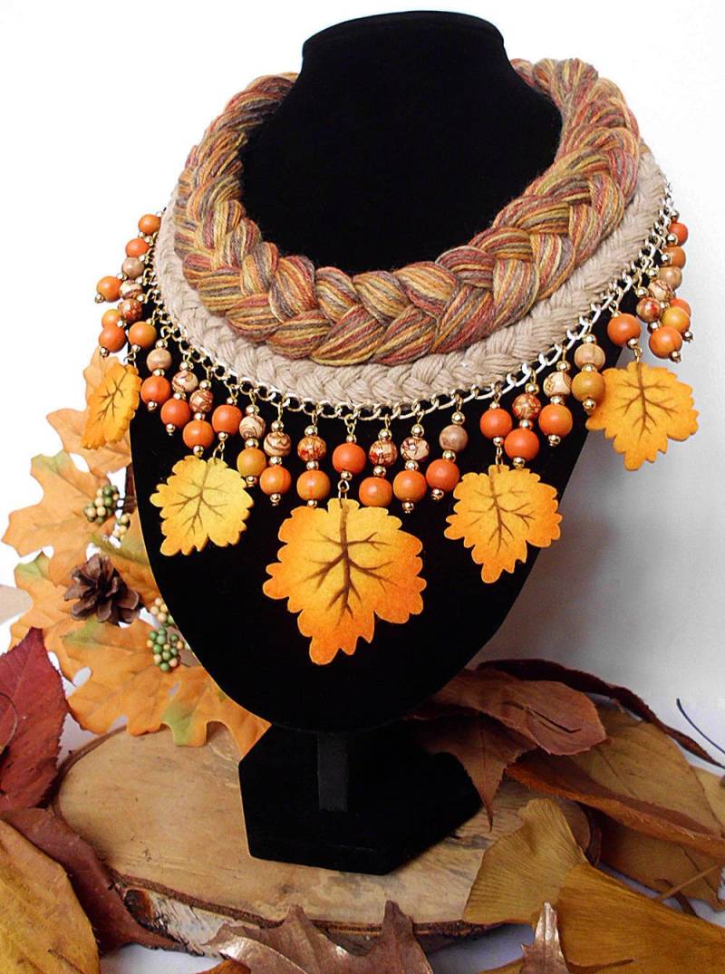 Schmuckset Kette Mit Ohrringe Und Armband+Kette_ Set Unikat_ Einzelstück_ Autumn Colors_Halskette Zopf_Rustikal-stil von SPIRITOFGAIAJEWELRY