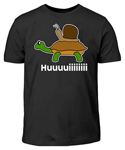 Lustiges Huuuiiii! Schnecke Reitet Schildkröte - Langsam Faul Alkohol Party Saufen - Kinder T-Shirt -9/11 (134/146)-Schwarz von SPIRITSHIRTSHOP