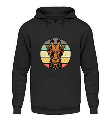 SPIRITSHIRTSHOP Giraffen Illustration mit Buntem Hintergrund - Unisex Kapuzenpullover Hoodie -4XL-Jet Schwarz von SPIRITSHIRTSHOP