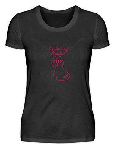 SPIRITSHIRTSHOP Ich Steh Auf Muschis! - Katze, Frauen, Mädchen, Girls, Hauskatze, Tier, Haustier, Kater - Damenshirt -L-Schwarz von SPIRITSHIRTSHOP