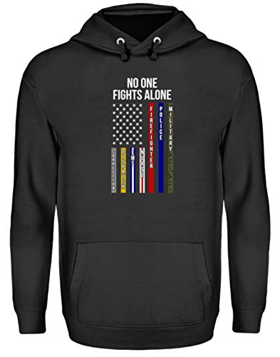 SPIRITSHIRTSHOP No One Fights Alone - Correction Dispatch EMS Nurse Firefighter Police Military - Männer - Unisex Kapuzenpullover Hoodie -XXL-Jet Schwarz von SPIRITSHIRTSHOP