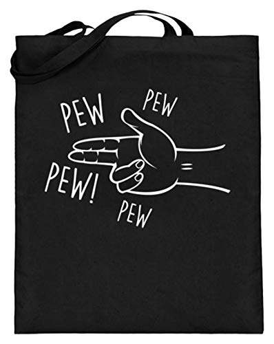 SPIRITSHIRTSHOP Pew Pew Pew Pew! - Pewpew! - Kampf, Spiel, Computerspiel, Gamer, Spielen, Waffen, Gewehr - Jutebeutel (mit langen Henkeln) -38cm-42cm-Schwarz von SPIRITSHIRTSHOP