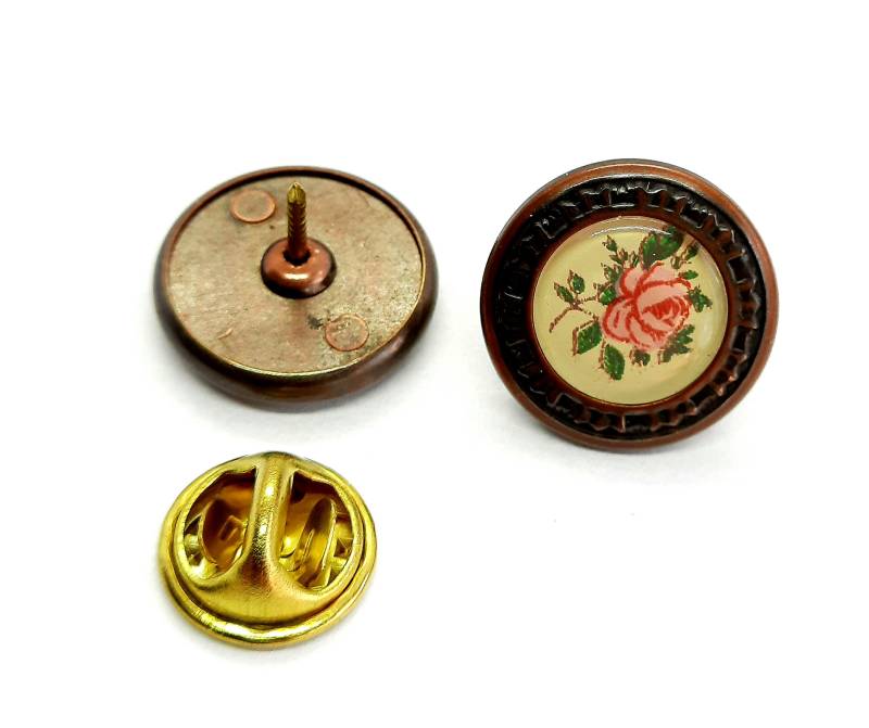 6 Stück 17mm Runder Vintage Ansteck Button Metall Farbe Altkupfer Mit Glascabochon Über Shabby Rose Bild Gegenstück von SPITZaufKNOPF