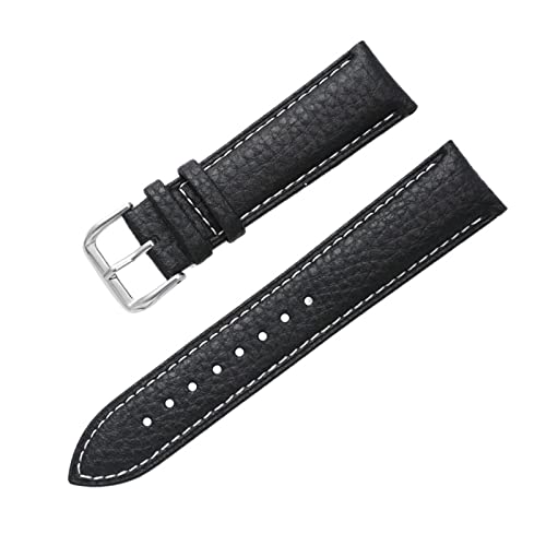 CAREG Echtes Leder Uhren -Wachband -Kalbsleder -Männer Frauen ersetzen Uhren Band 14mm 16mm 18 mm 20 mm 22 mm mit Stahlschnalle Uhrengurt Durable (Color : Black-white line, Size : 14mm) von SPJKSO