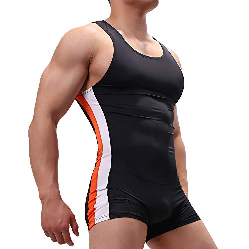 Herren Bodysuit Sport Fitnessstudio Athletic Supporters Unterhemden Boxer Wrestling Singlets Jumpsuits Leotard, schwarz, X-Large von SPNSSTCR