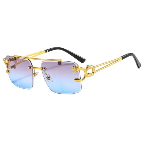 SPOAVGYZ Fashion Rimless Sunglasses Leopard Print Metal Double Bridge Color Gradient UV400,Graublau SPOAVGYZ Fashion Rimless Sunglasses Leopard Print Metal Double Bridge Color Gradient UV400,Graublau von SPOAVGYZ