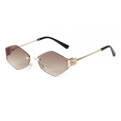 SPOAVGYZ Hexagonal Rimless Sunglasses for Women Men Gradient Blue Lens Polygon Metal Frame Driving Sunglasses Shades for Men,C3 Braun von SPOAVGYZ