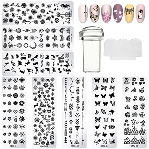 SPOKKI 10 Stück Set Nail Art Plates Stamping Stempel, Nail Template Schablone Nail Stamp und Nagelschaber Kit for Nägel Maniküre von SPOKKI