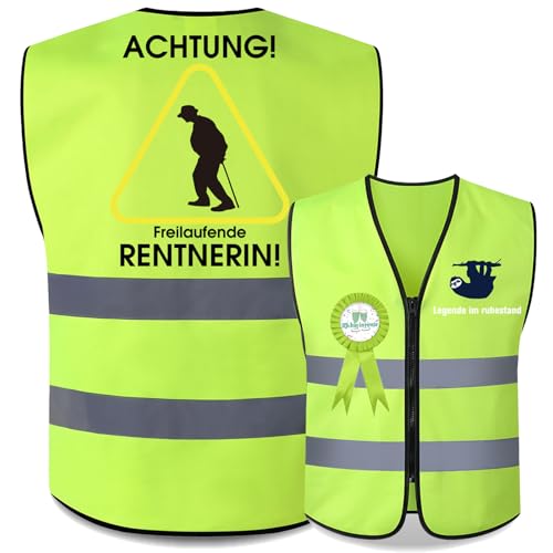 SPOKKI Weste für Rente Scherzartikel mit Abzeichen Weste für Rente mit Achtung! Freilaufender Rentner Renteneintritt Geschenk Männer Reflektorweste Geburtstag Mann für Geburtstagsfeier von SPOKKI
