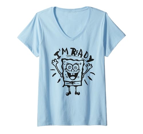 Damen Sponge Bob - Schwammkopf I'm Ready T-Shirt mit V-Ausschnitt von SPONGEBOB SQUAREPANTS