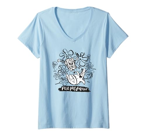 Damen Sponge Bob - Schwammkopf Patrick Friends Forever T-Shirt mit V-Ausschnitt von SPONGEBOB SQUAREPANTS