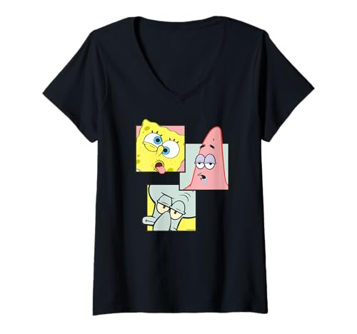 Damen Sponge Bob - Schwammkopf Patrick Thaddäus Trio T-Shirt mit V-Ausschnitt von SPONGEBOB SQUAREPANTS