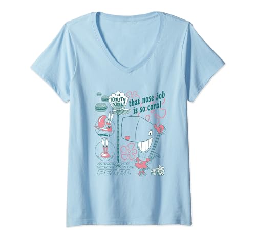 Damen SpongeBob SquarePants Mr. Krabs And Pearl Retro Chest Poster T-Shirt mit V-Ausschnitt von SPONGEBOB SQUAREPANTS