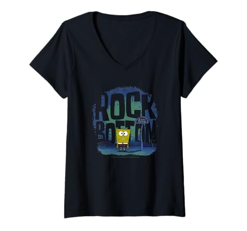 Damen Spongebob Squarepants Rock Bottom Bus Stop Funny Cartoon T-Shirt mit V-Ausschnitt von SpongeBob SquarePants