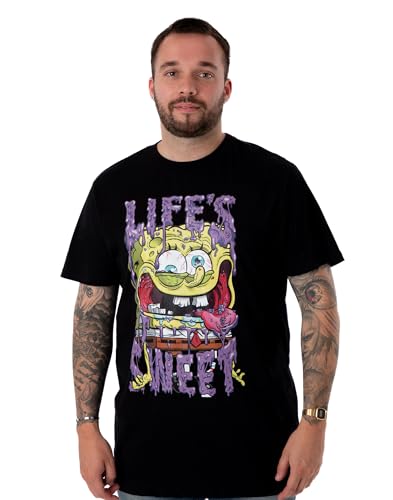 Herren Spongebob Schwarzes Kurzarm-T-Shirt | Das süße Spongebob-Schleim-Design des Lebens | Authentische Spongebob-Ware von SPONGEBOB SQUAREPANTS