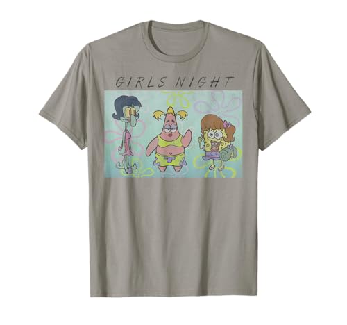 SPONGEBOB SQUAREPANTS Frauen T-Shirt SpongeBob Schwammkopf Patrick und Thaddäus Frauenabend Grau S Classic Fit Halbarm Klassisch Passform Rundhals-Ausschnitt Doppelt genähter Saum S von SpongeBob SquarePants