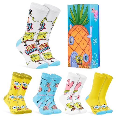 SPONGEBOB SQUAREPANTS Lustige Socken Herren, 5er Pack Swammkopf Bunte Socken Herren Set (Gelb/Mehrfarbig, 40-45 EU) von SPONGEBOB SQUAREPANTS