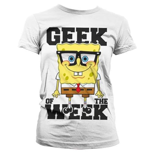 SPONGEBOB SQUAREPANTS Offiziell lizenziertes Geek of the Week Women T-Shirt, weiß, L von SPONGEBOB SQUAREPANTS