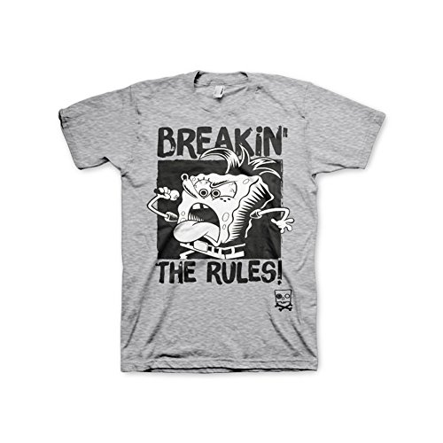 SPONGEBOB SQUAREPANTS Offizielles Lizenzprodukt Breakin' The Rules Herren-T-Shirt (Heather Gray) von SPONGEBOB SQUAREPANTS
