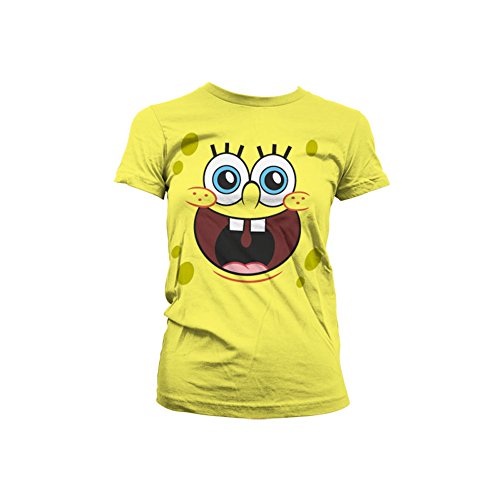 SPONGEBOB SQUAREPANTS Offizielles Lizenzprodukt Sponge Happy Face Frauen T-Shirt (Gelb) von SPONGEBOB SQUAREPANTS