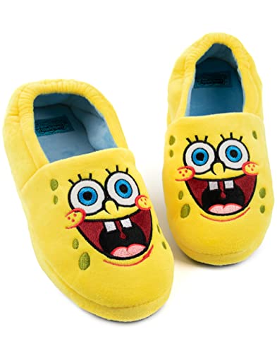 SpongeBob Kinderpantoffeln | Jungen Mädchen animierte Figur Gesicht Gelb Blau elastische Ferse Unterstützung Haus Schieberegler | Merchandise zur Filmreihe von SPONGEBOB SQUAREPANTS