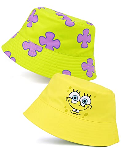 Spongebob Schwammkopf Wende-Fischerhut Kinder | Mädchen Jungen Gelb Spongebob Und Patrick Koralle Charakter Sonnenhut | Filme TV-Show Geschenke Merchandise von SPONGEBOB SQUAREPANTS