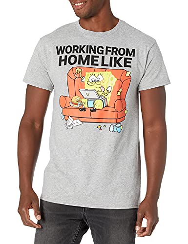 SpongeBob Squarepants Herren Spongebob Schwammkopf Work from Home T-Shirt, Meliert, Grau, XL von SPONGEBOB SQUAREPANTS