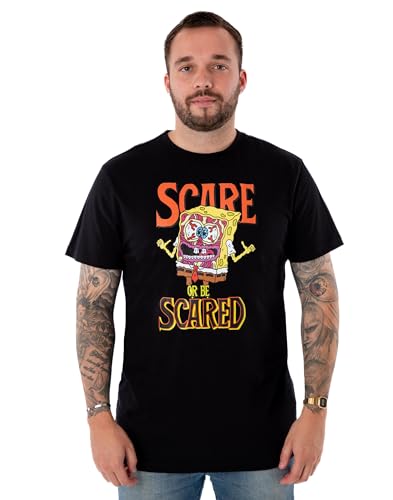 Spongebob Herren Halloween Kurzarm T-Shirt | Scare or Be Scared with Spongebob | Authentic Spongebob Merchandise, Schwarz, XX-Large von SpongeBob SquarePants