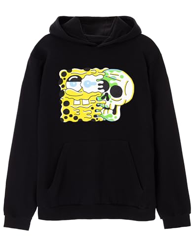 Spongebob Schwammkopf Herren Kapuzenpullover Schwarz | Kreatives Cartoon-Grafik-Sweatshirt | Warmer Kapuzenpullover für Spongebob-Fans | Perfektes Merchandise-Geschenk für Ihn von SpongeBob SquarePants